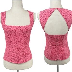 Pretty in Pink Micro Floral Square Neck Open Back Sleeveless Tank Top